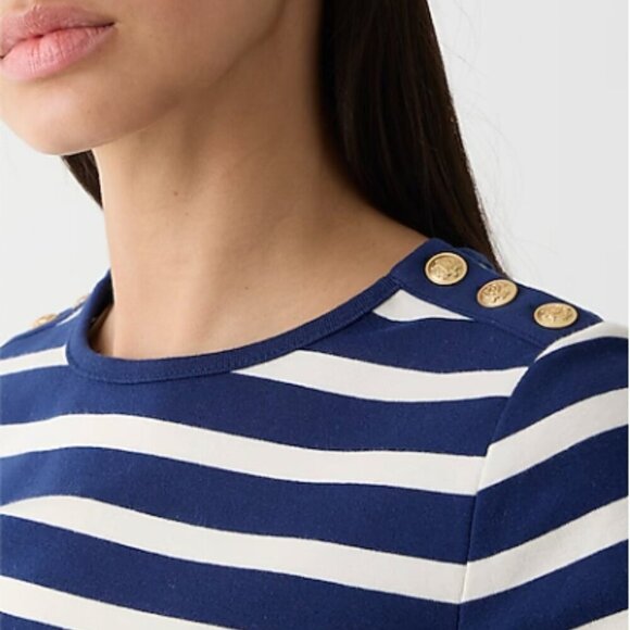 J.Crew Perfect-fit elbow-sleeve T-shirt in stripe with gold buttons - Size Large - Picture 3 of 11